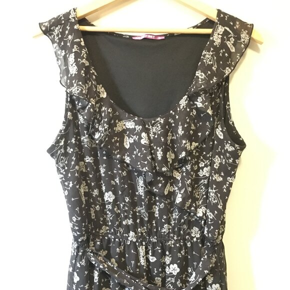 Retro Floral Boho Ruffle Collar Sleeveless Belted Dress - Picture 4 of 16